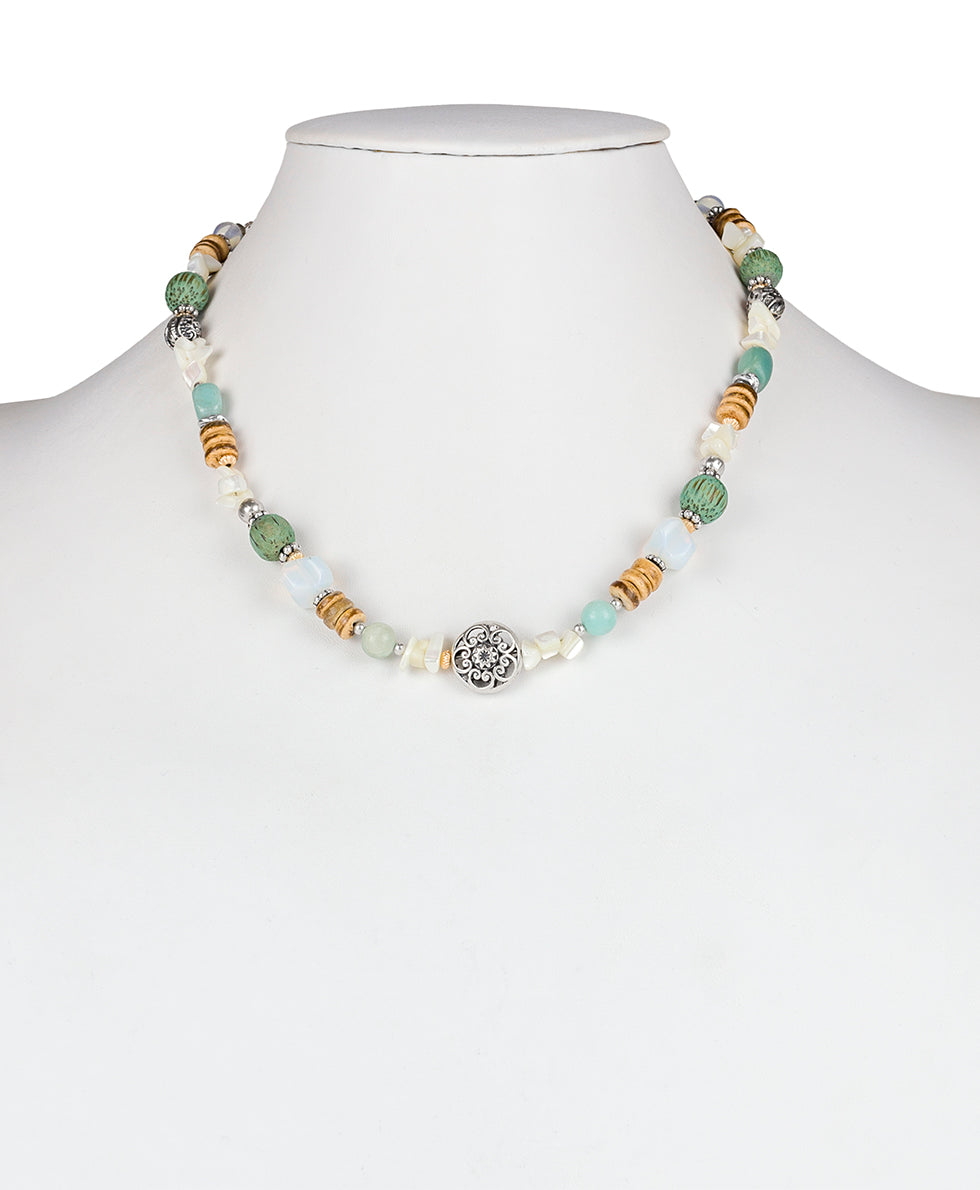 Multi Short Necklace - Eclectic Bead - silver ox / egyptian gold - by Patricia Nash - View 2 of 3