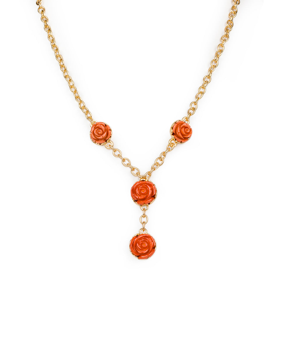 Carved Rose Y Necklace - Filigree and Flowers - egyptian gold - by Patricia Nash - View 1 of 4