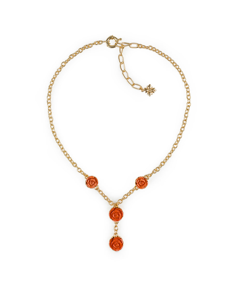 Carved Rose Y Necklace - Filigree and Flowers - egyptian gold - by Patricia Nash - View 2 of 4