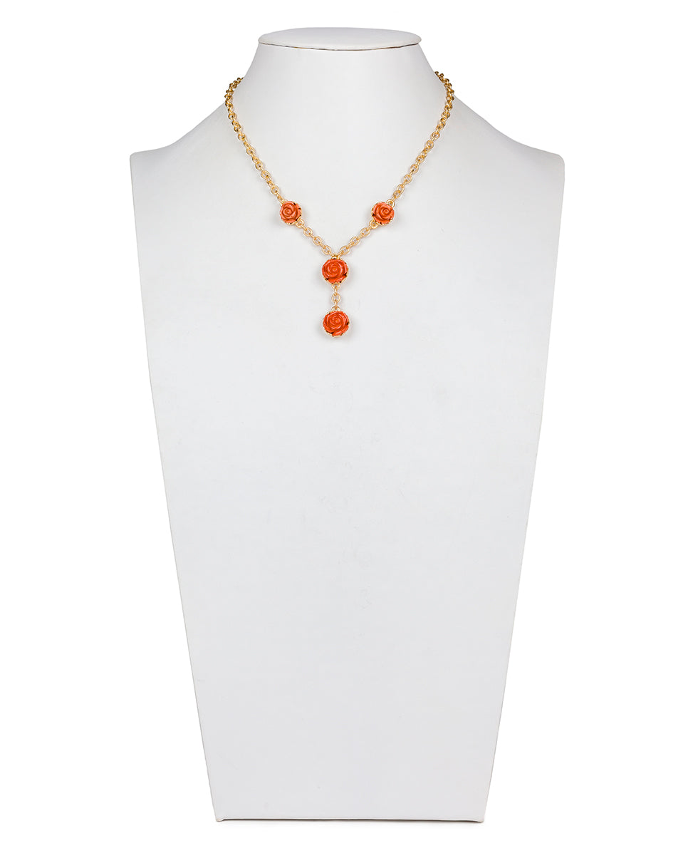 Carved Rose Y Necklace - Filigree and Flowers - egyptian gold - by Patricia Nash - View 3 of 4