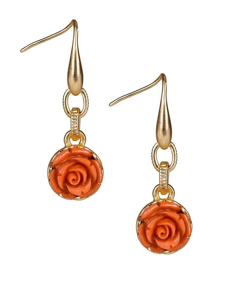 Carved Rose Drop Earrings - Filigree and Flowers