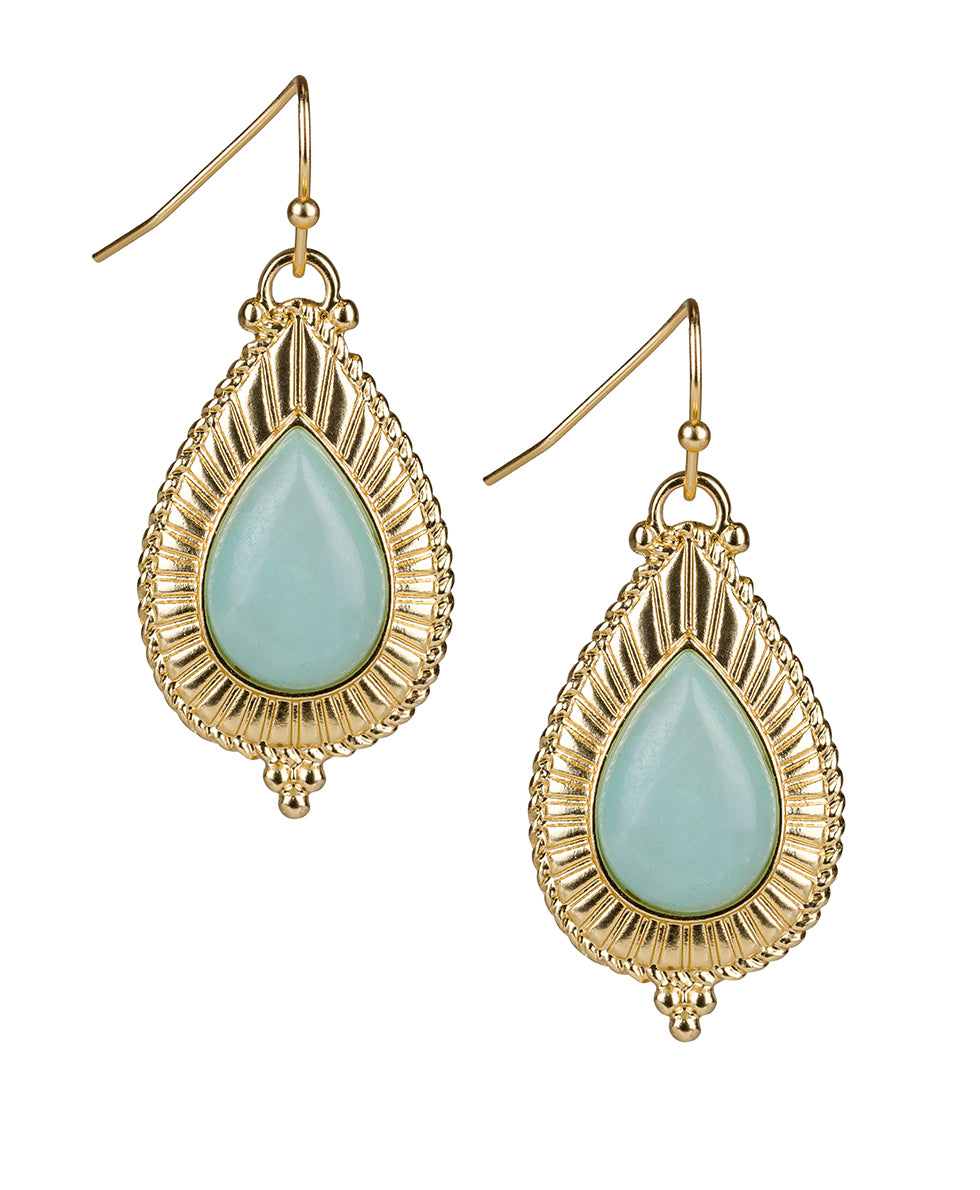 Female - Tear Drop Cabochon Earrings - Museum - amazonite / matte gold - by Patricia Nash - View 1 of 2