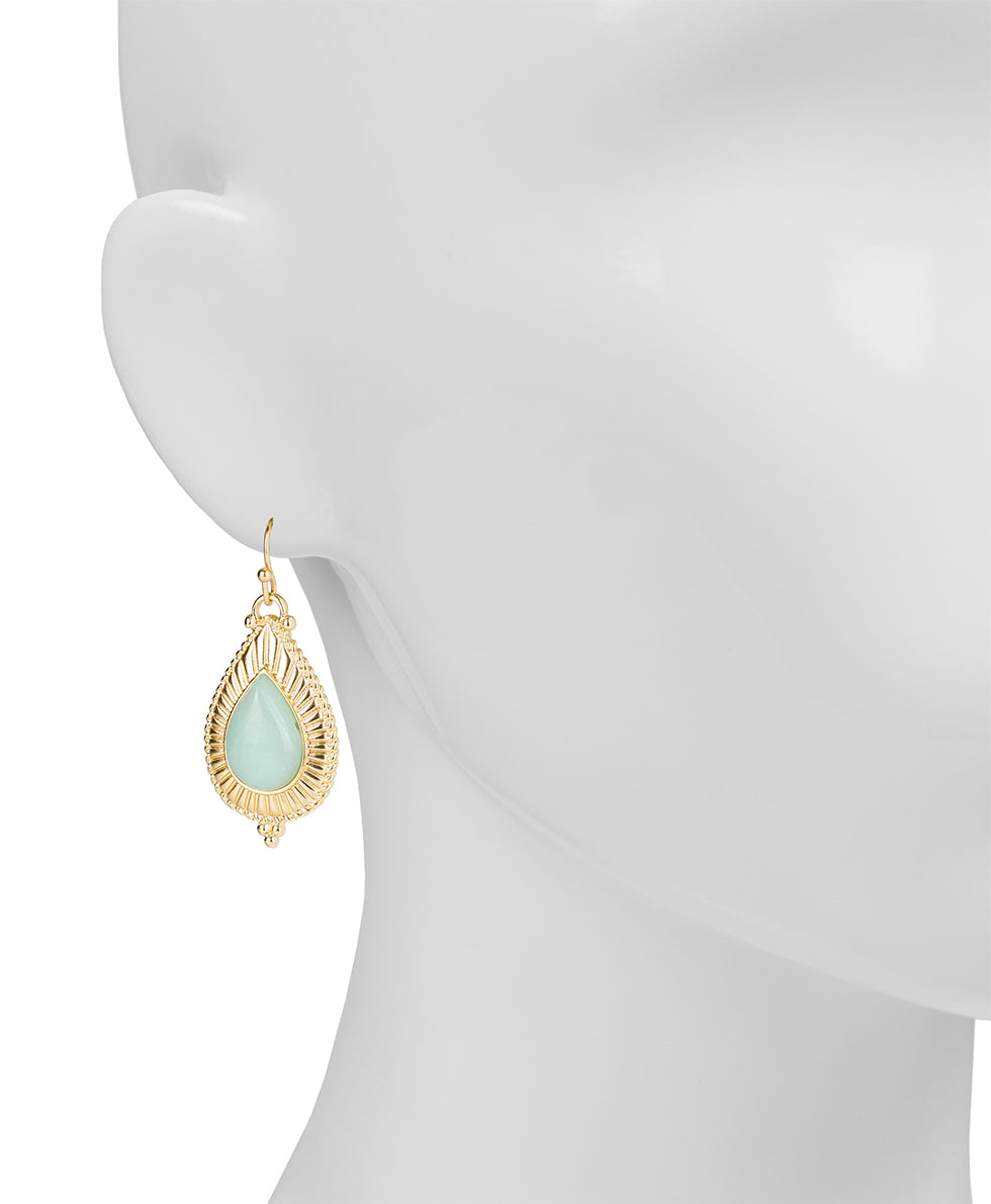 Female - Tear Drop Cabochon Earrings - Museum - amazonite / matte gold - by Patricia Nash - View 2 of 2