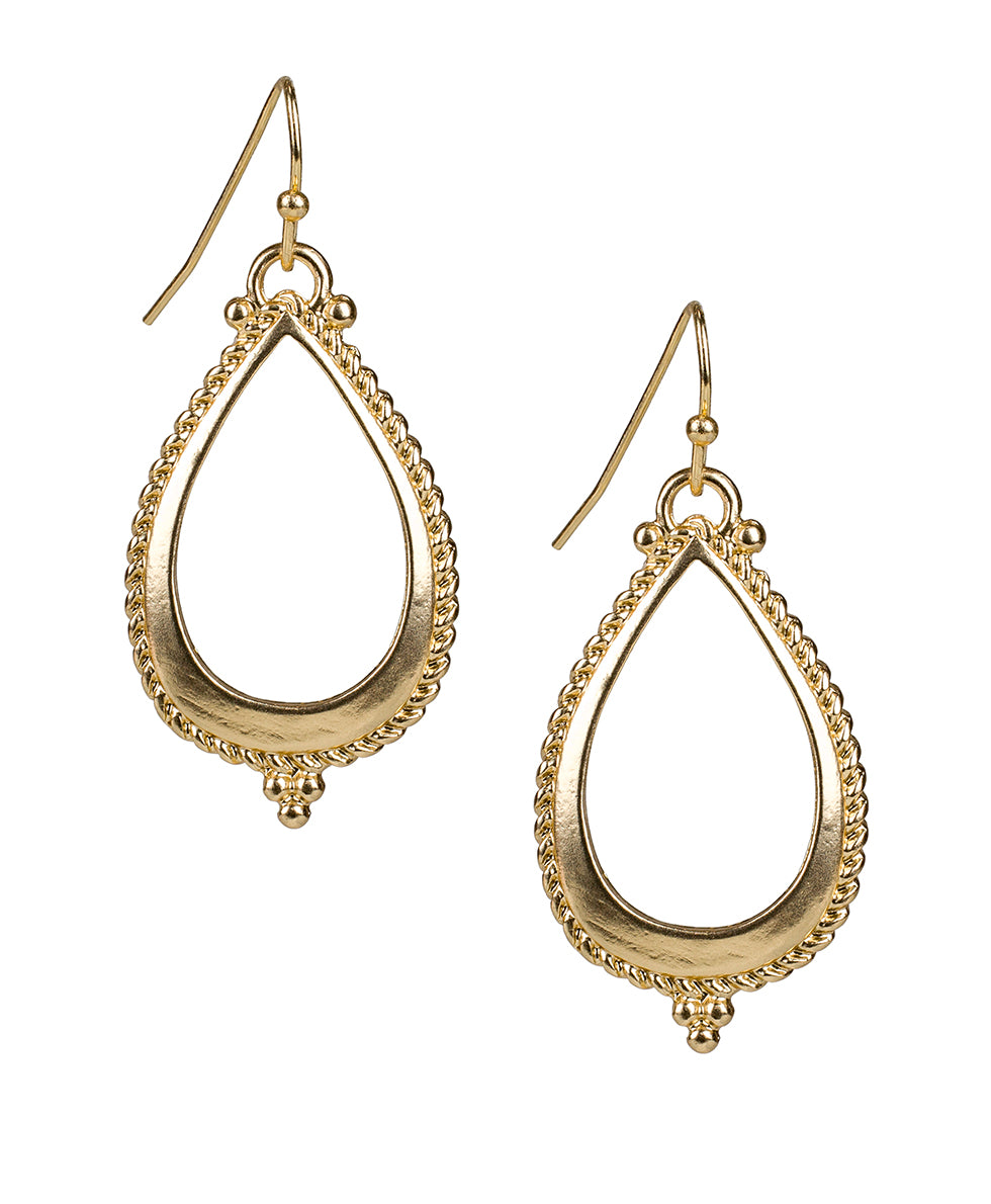 Female - Open Tear Drop Earrings - Museum - matte gold - by Patricia Nash - View 1 of 2