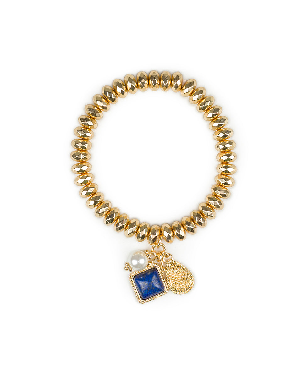 Female - Square Cab Stretch Bracelet - Museum - lapis / matte gold - by Patricia Nash - View 1 of 3