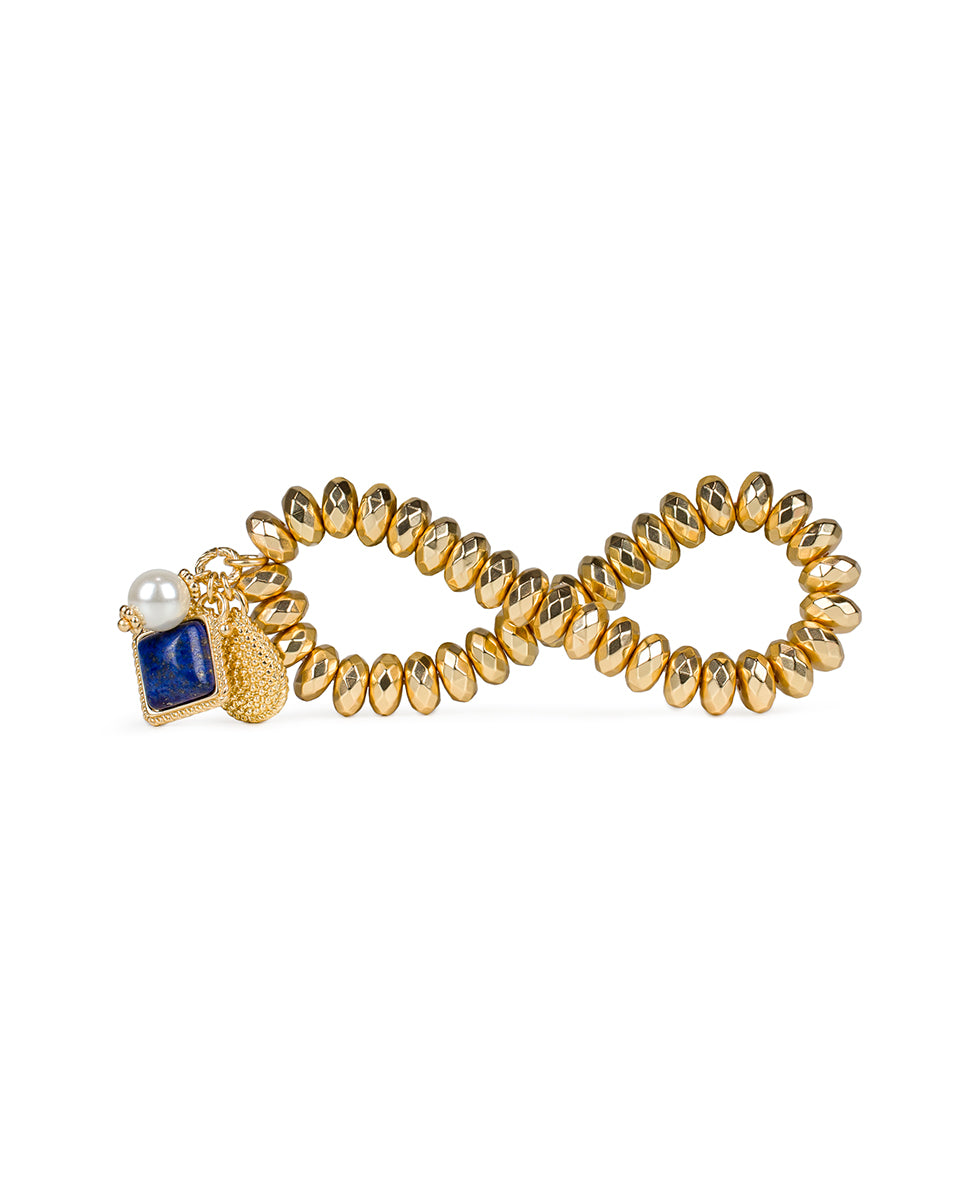 Female - Square Cab Stretch Bracelet - Museum - lapis / matte gold - by Patricia Nash - View 2 of 3