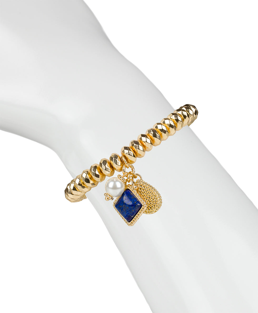 Female - Square Cab Stretch Bracelet - Museum - lapis / matte gold - by Patricia Nash - View 3 of 3