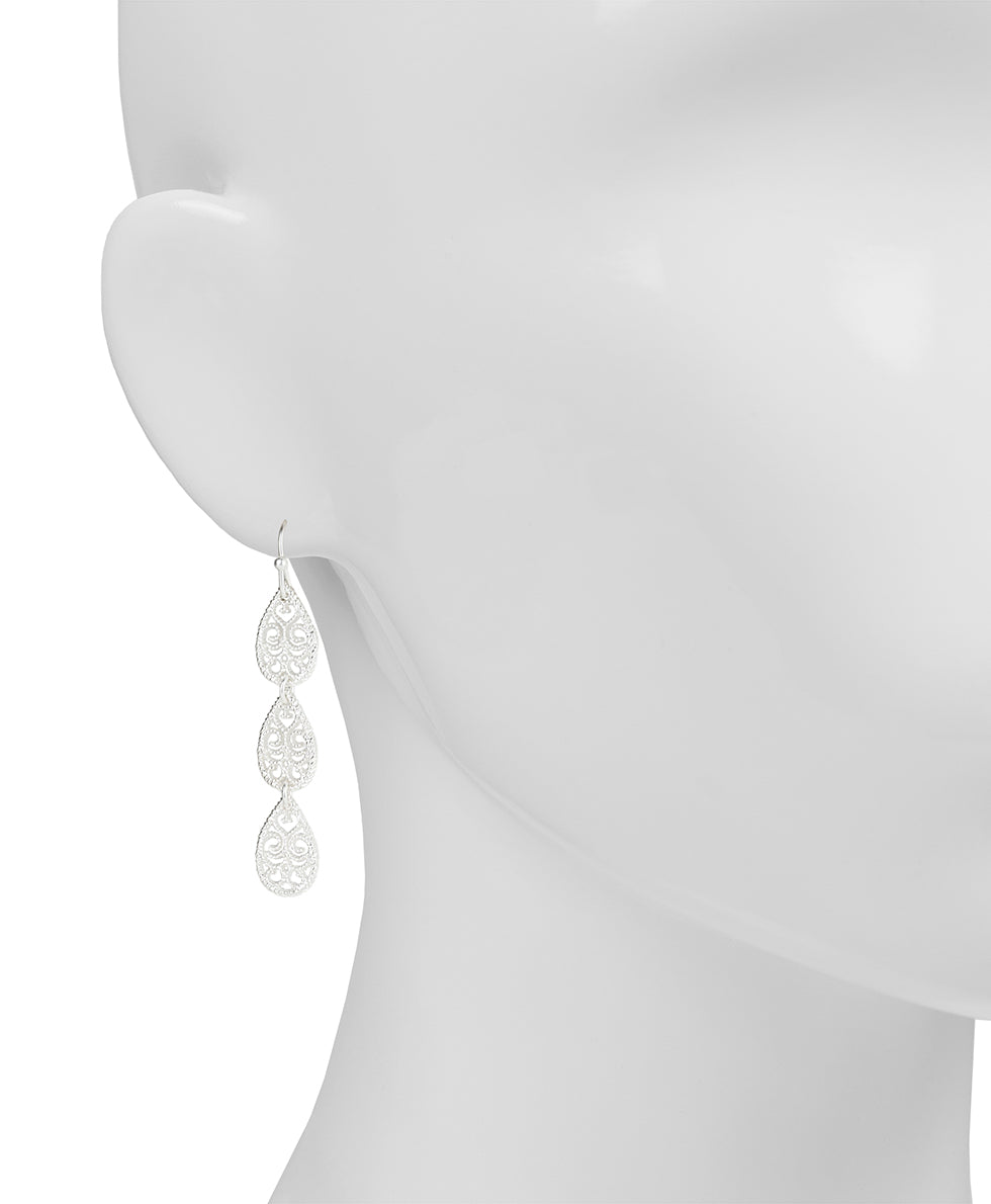 Female - Tear Drop Wire Earrings - Filigree and Flutter - matte gold - by Patricia Nash - View 2 of 6