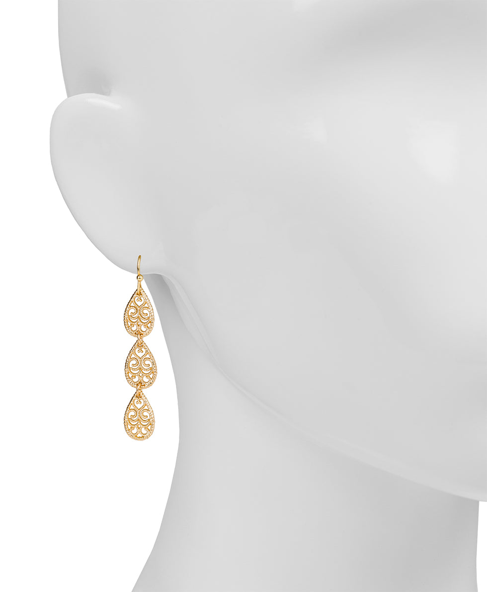 Female - Tear Drop Wire Earrings - Filigree and Flutter - matte gold - by Patricia Nash - View 2 of 2