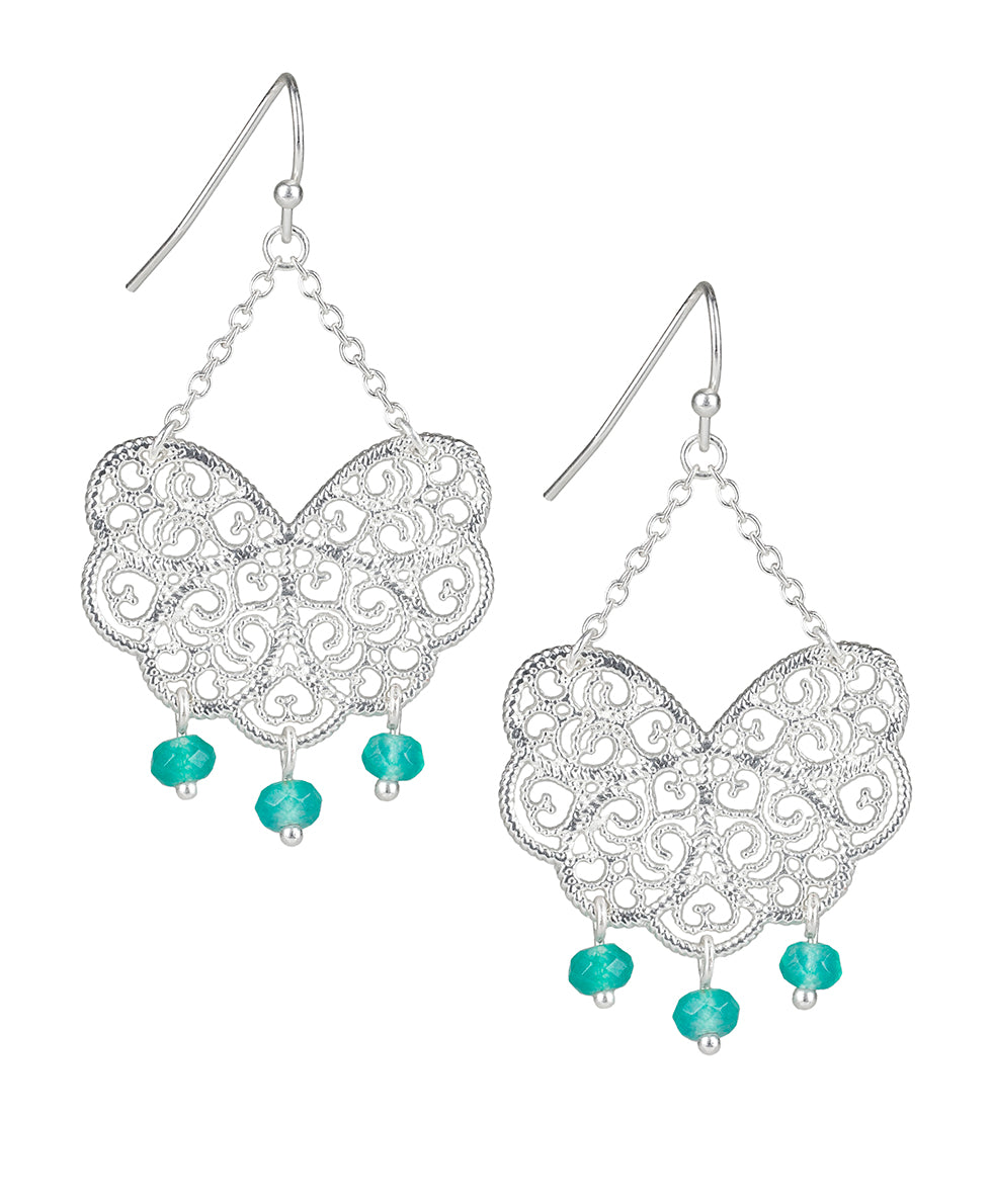 Female - Bead Wire Drop Earrings - Filigree and Flutter - matte silver - by Patricia Nash - View 1 of 2