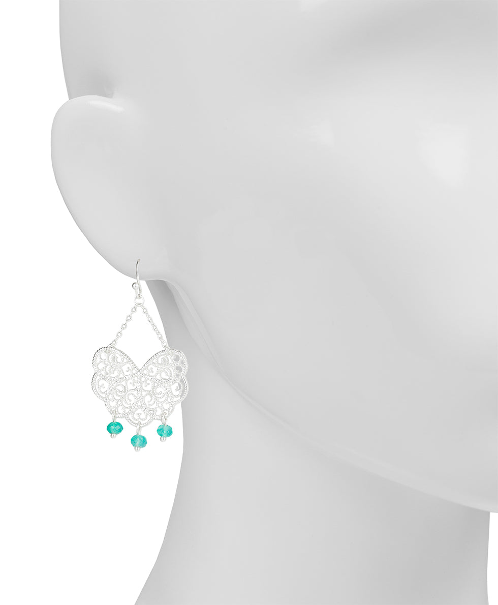 Female - Bead Wire Drop Earrings - Filigree and Flutter - matte silver - by Patricia Nash - View 2 of 2