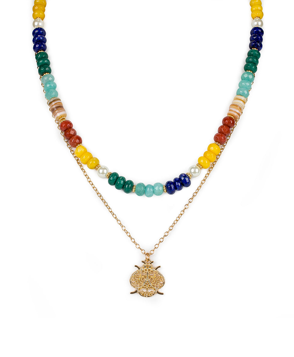 Female - Bead Pendant Necklace - Filigree and Flutter - matte gold - by Patricia Nash - View 1 of 4