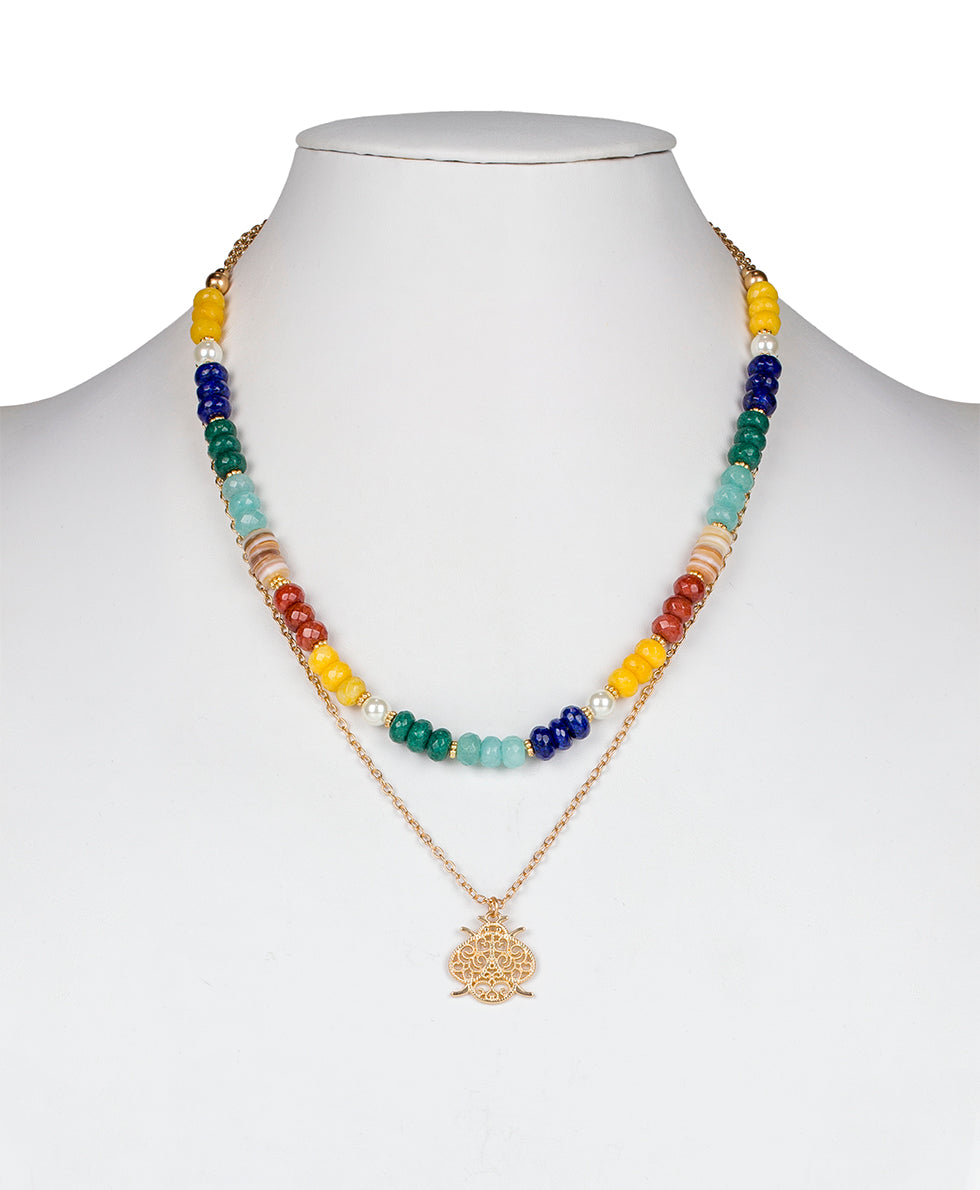 Female - Bead Pendant Necklace - Filigree and Flutter - matte gold - by Patricia Nash - View 3 of 4