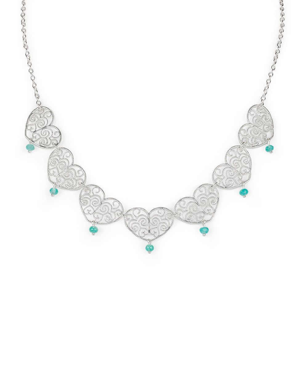 Female - Heart Statement Collar Necklace - Filigree and Flutter - matte silver - by Patricia Nash - View 1 of 4