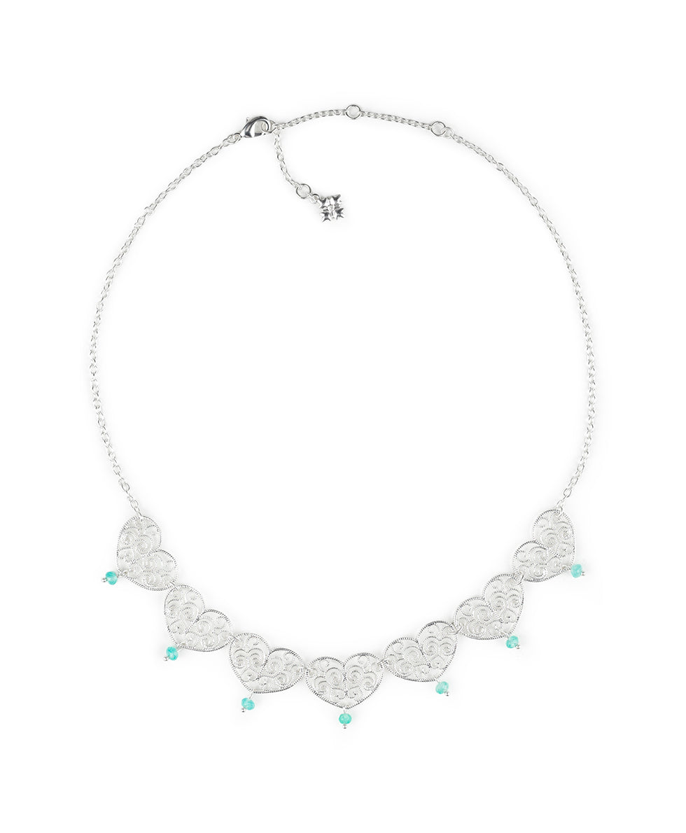 Female - Heart Statement Collar Necklace - Filigree and Flutter - matte silver - by Patricia Nash - View 2 of 4