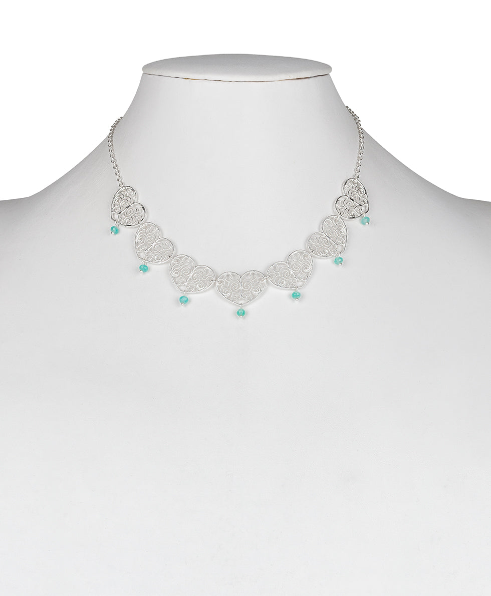 Female - Heart Statement Collar Necklace - Filigree and Flutter - matte silver - by Patricia Nash - View 3 of 4