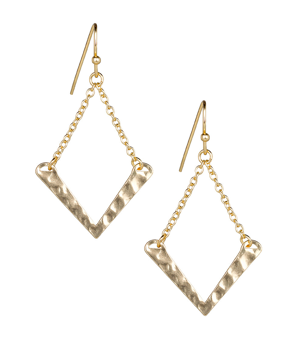 Female - Chain Drop Dangle Earrings - Hammered Marquise - matte gold - by Patricia Nash - View 1 of 2