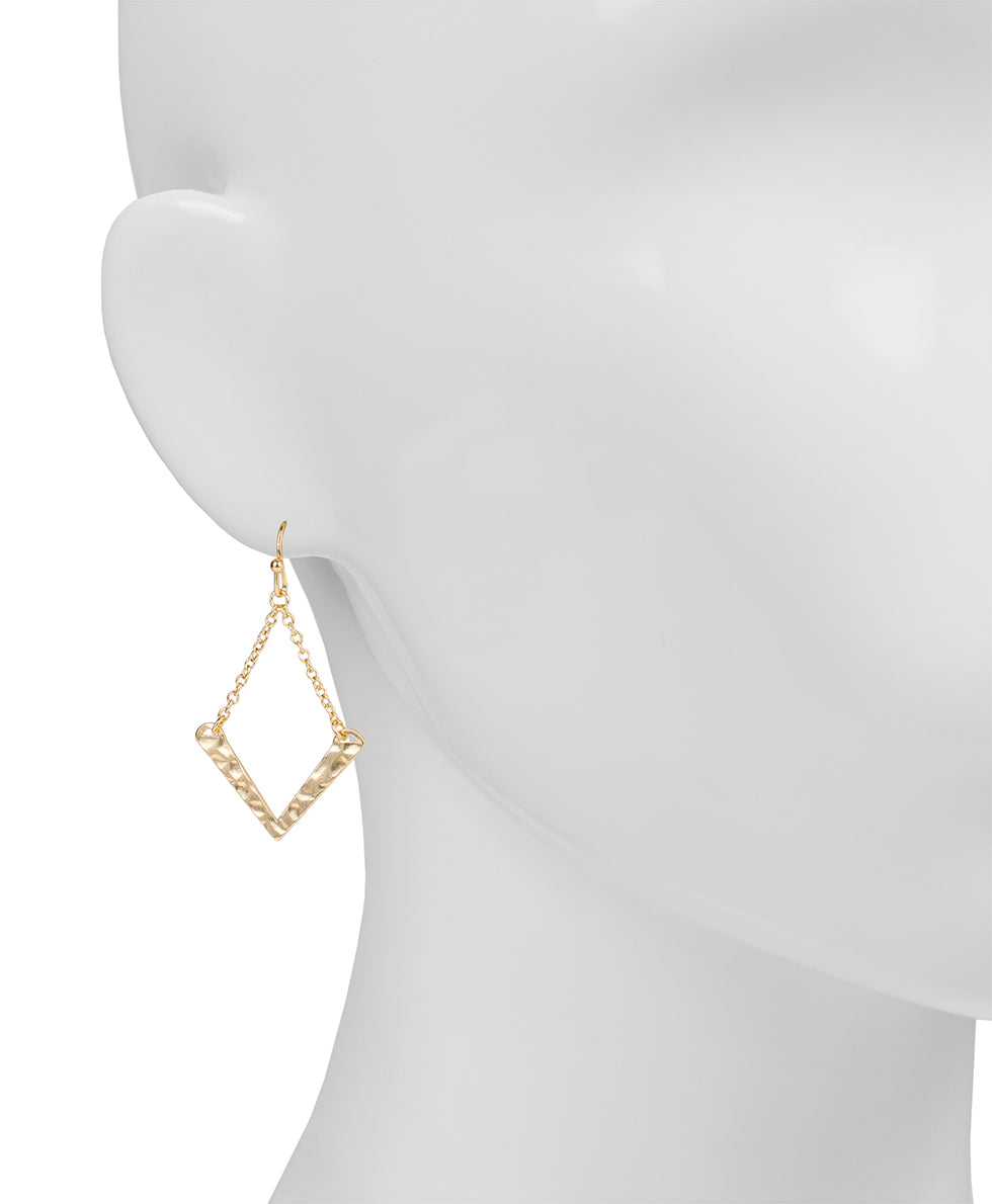 Female - Chain Drop Dangle Earrings - Hammered Marquise - matte gold - by Patricia Nash - View 2 of 2