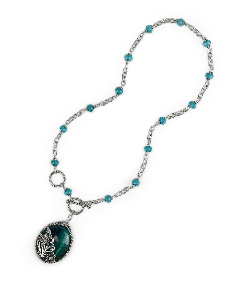 Female - Flower Toggle Pendant - Tooled Flower - silver ox - by Patricia Nash - View 2 of 4