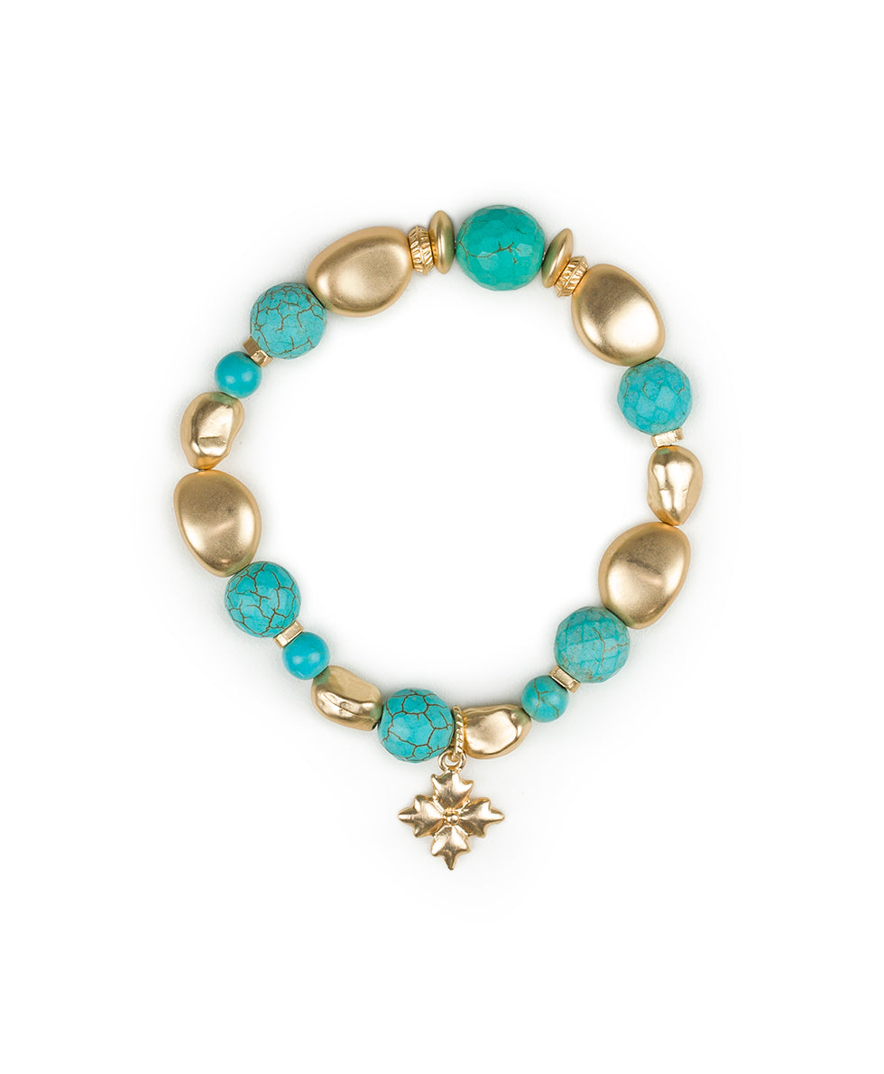 Female - Stretch Bracelet - Blue Ocean - turquoise / egyptian gold - by Patricia Nash - View 1 of 4