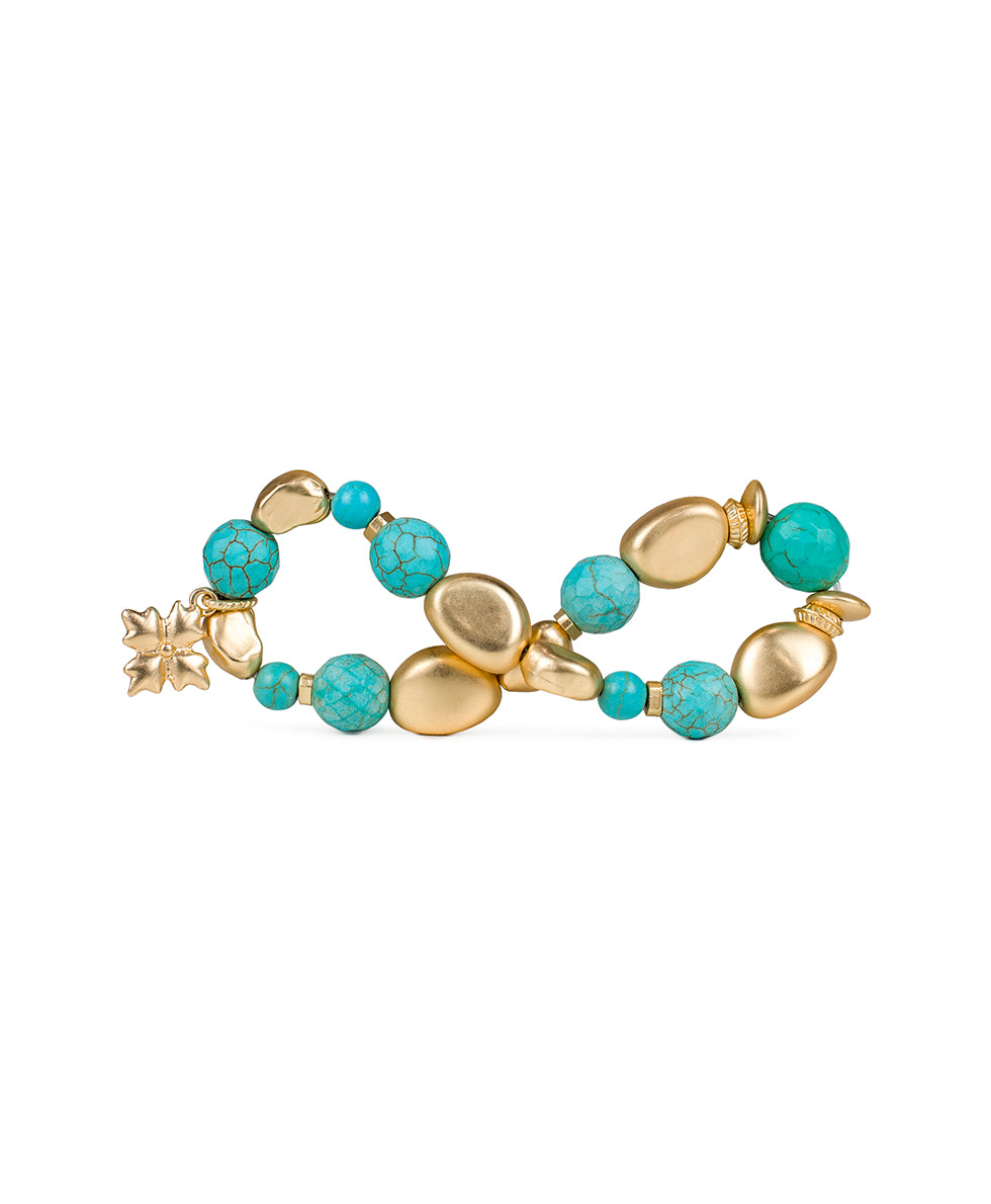 Female - Stretch Bracelet - Blue Ocean - turquoise / egyptian gold - by Patricia Nash - View 2 of 4