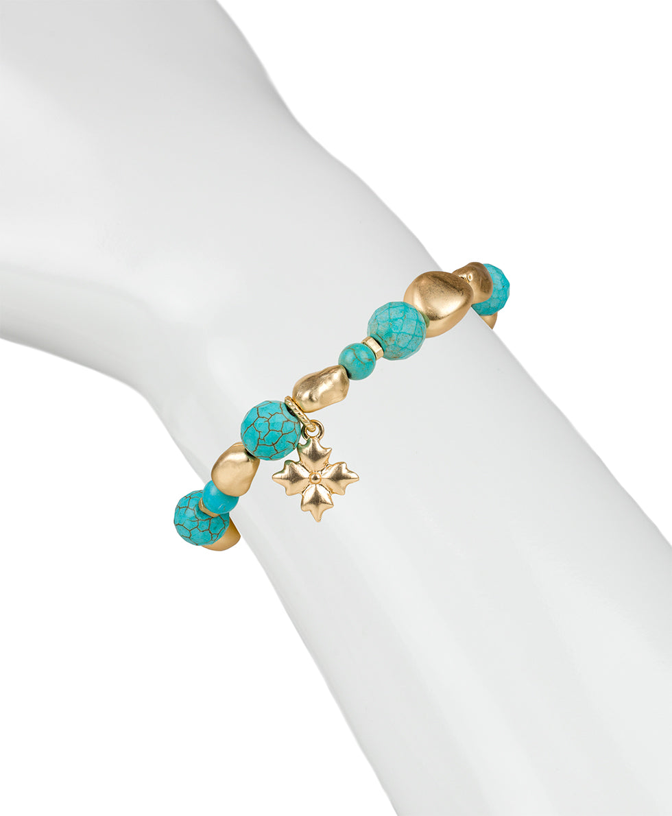 Female - Stretch Bracelet - Blue Ocean - turquoise / egyptian gold - by Patricia Nash - View 3 of 4