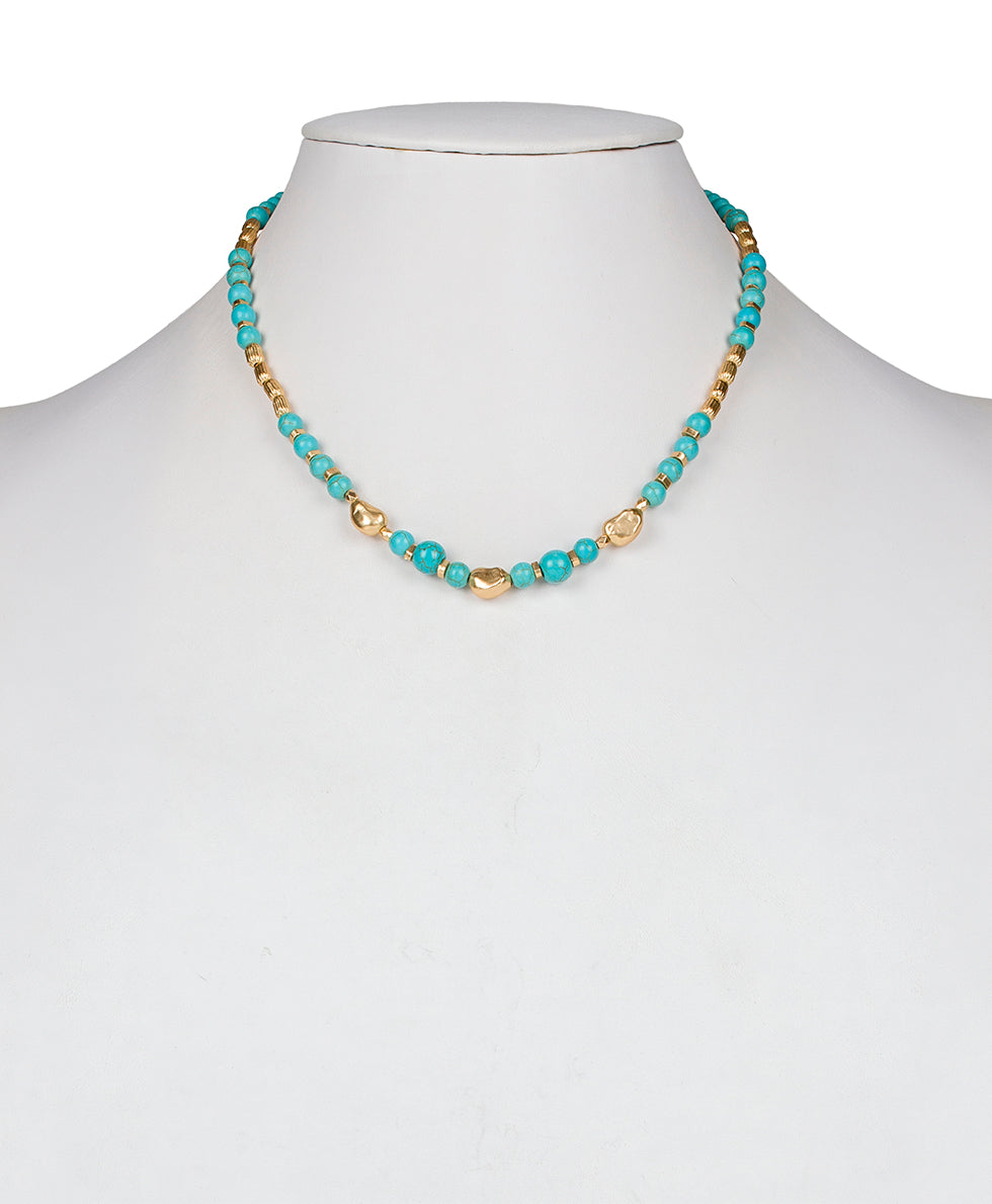 Female - Double Necklace - Blue Ocean - turquoise / egyptian gold - by Patricia Nash - View 4 of 5