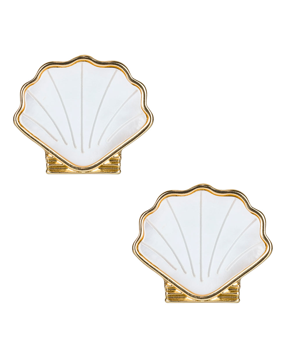 Female - Shell Stud Earrings - Scallop Seashore - white / matte gold - by Patricia Nash - View 1 of 3