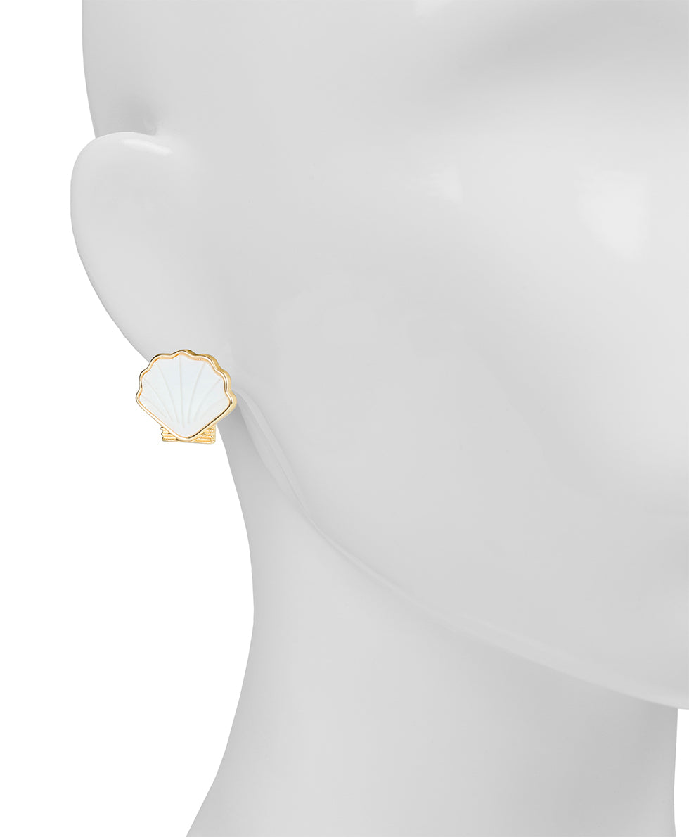 Female - Shell Stud Earrings - Scallop Seashore - white / matte gold - by Patricia Nash - View 2 of 3