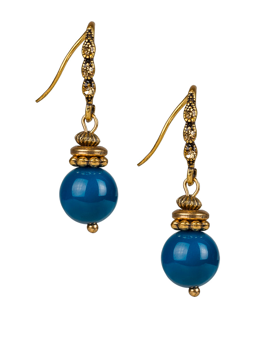 Female - Bead Drop Earrings - Eclectic Bead - blue / antique gold - by Patricia Nash - View 1 of 3