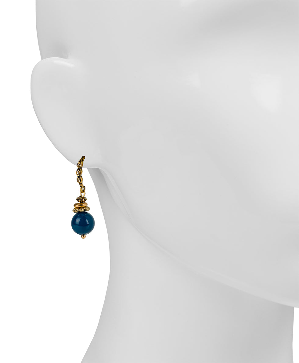 Female - Bead Drop Earrings - Eclectic Bead - blue / antique gold - by Patricia Nash - View 2 of 3