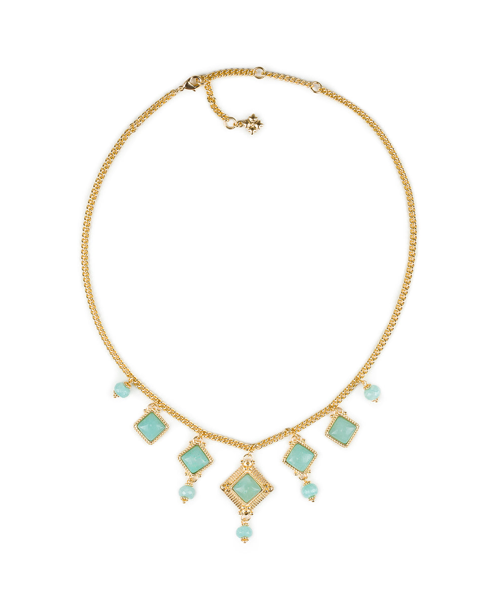 Female - Statement Necklace - Museum - amazonite / matte gold - by Patricia Nash - View 2 of 3