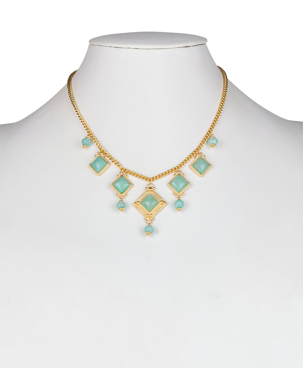 Female - Statement Necklace - Museum - amazonite / matte gold - by Patricia Nash - View 3 of 3