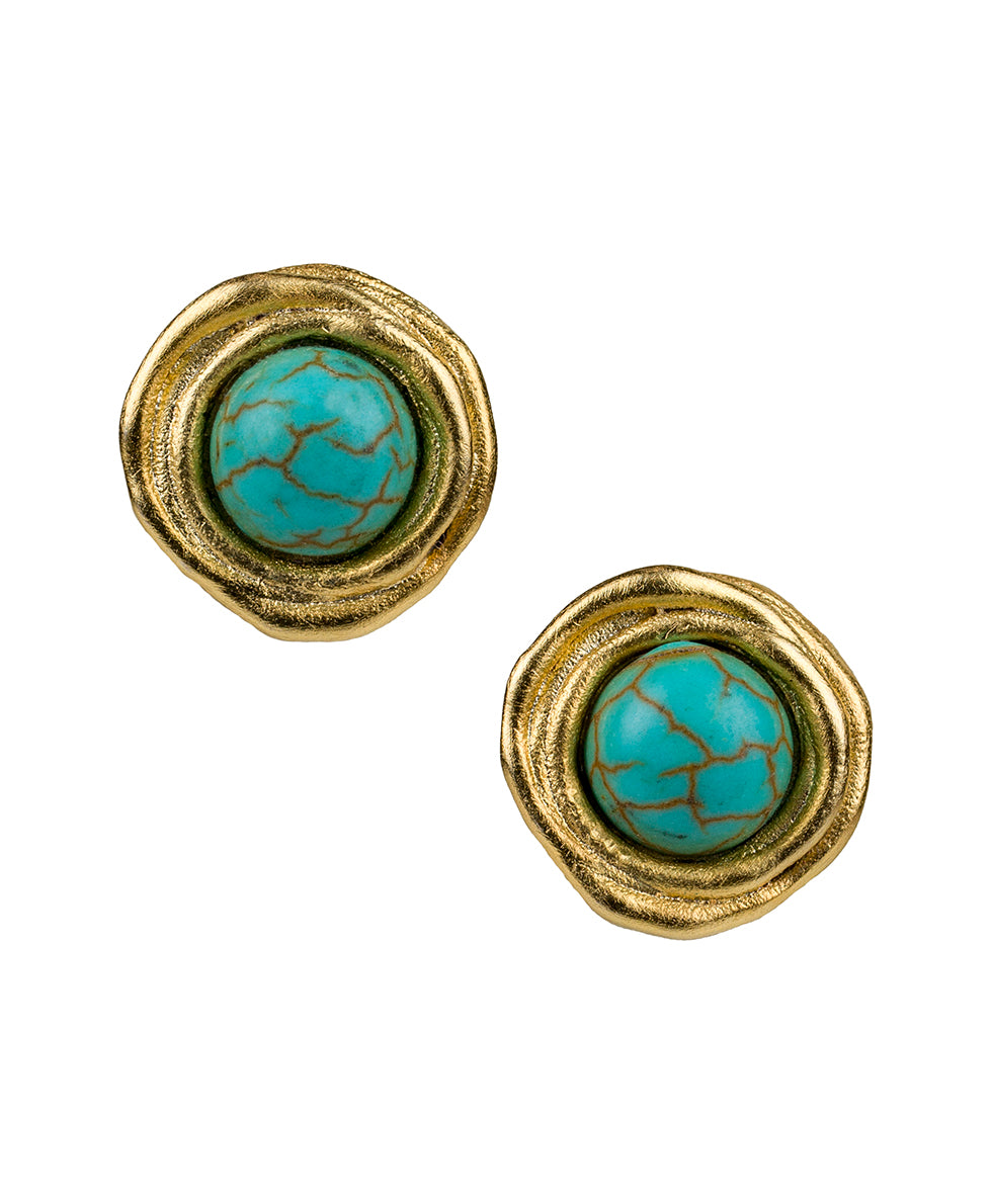 Cabochon Stud Earrings -  Blue Ocean