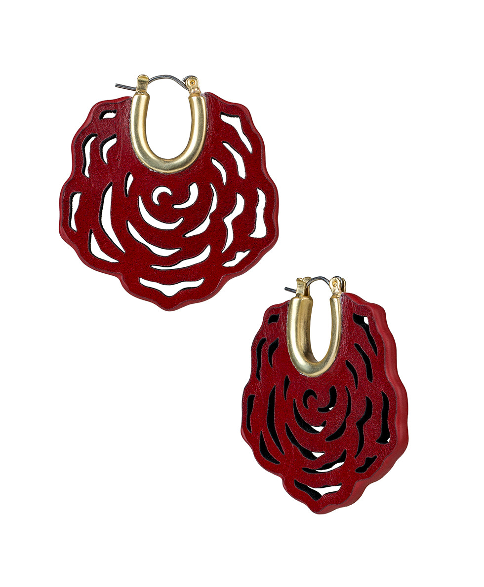 Female - Adoria Gypsy Hoop Earrings - Rose Laser Cut - gold tone - by Patricia Nash - View 1 of 2