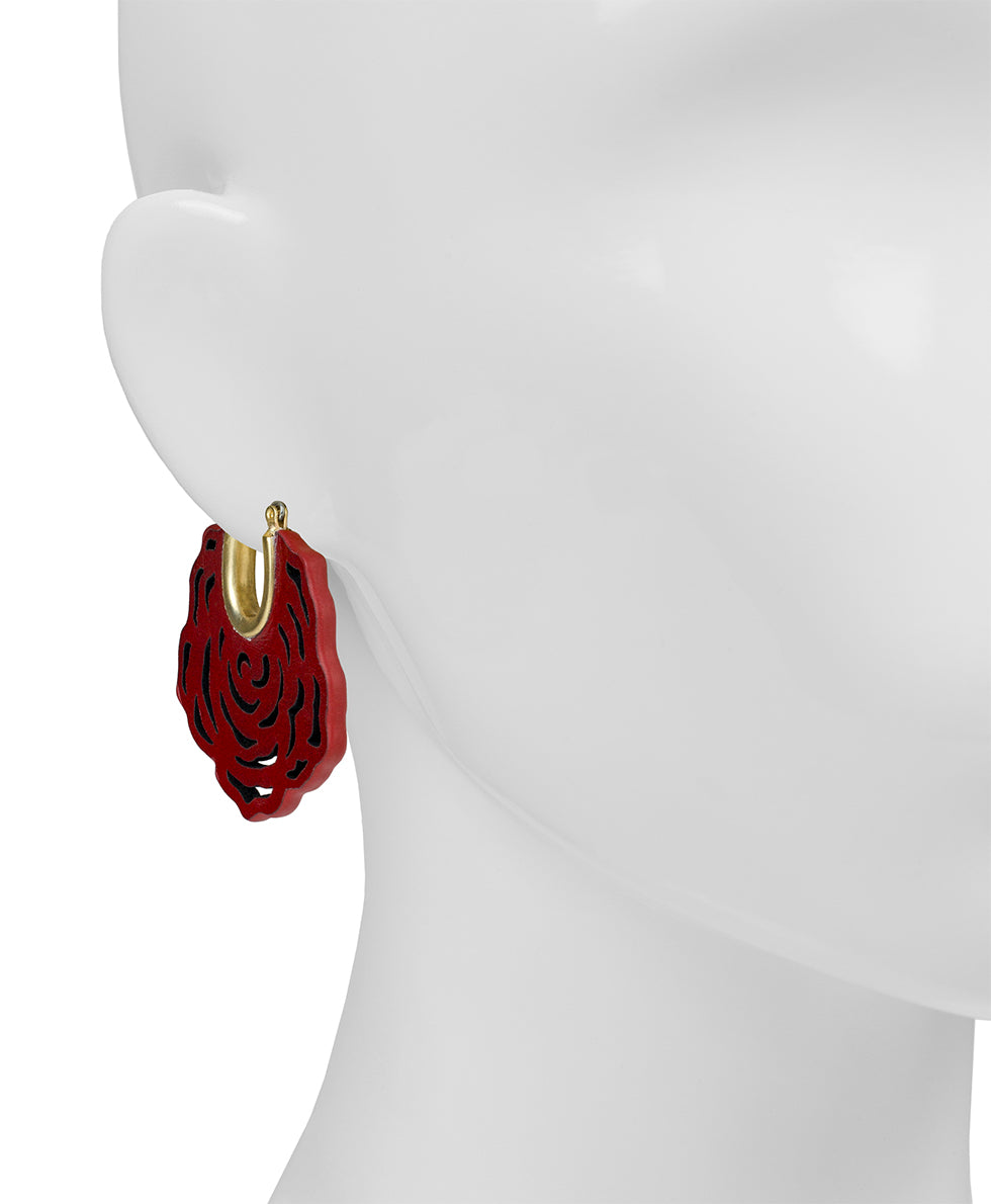Female - Adoria Gypsy Hoop Earrings - Rose Laser Cut - gold tone - by Patricia Nash - View 2 of 2