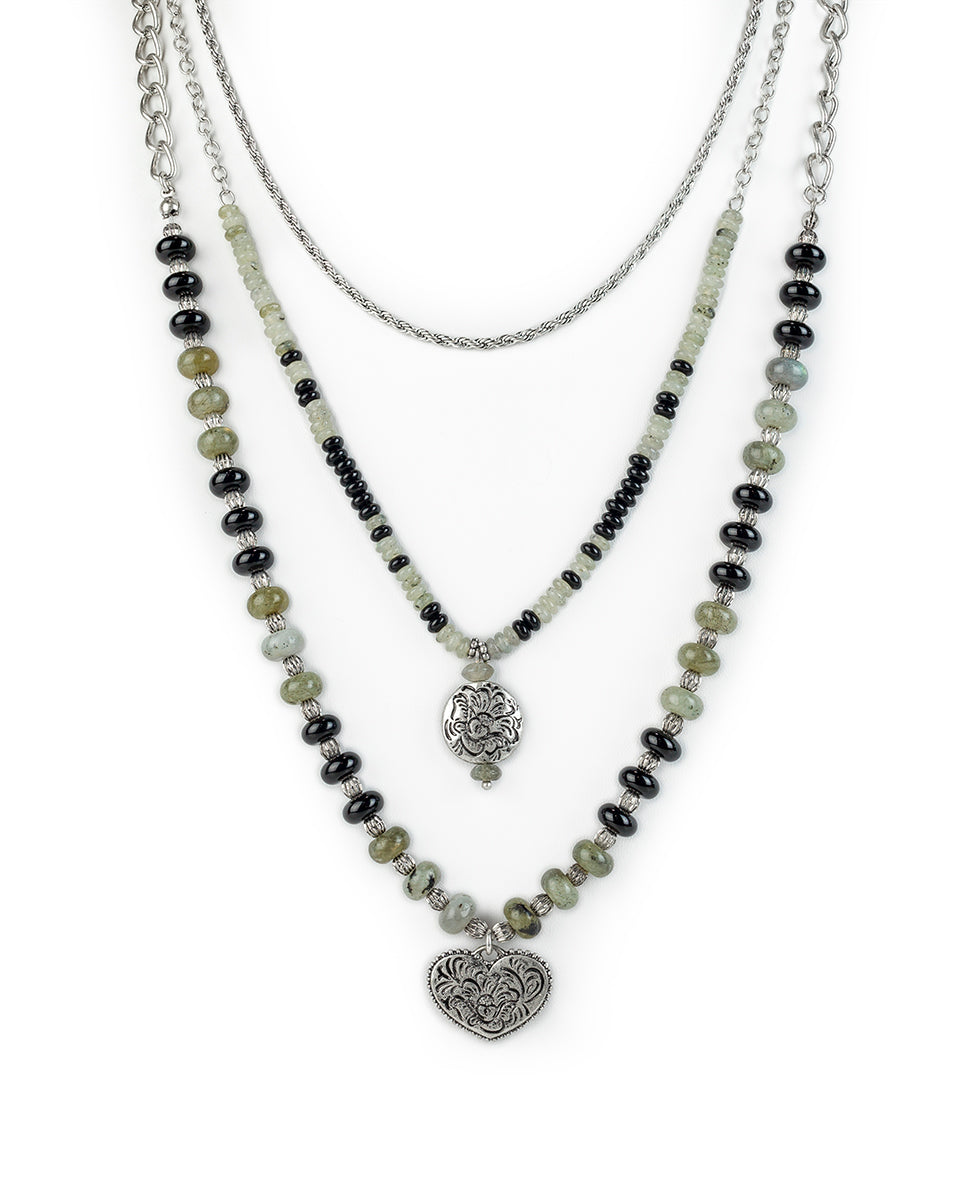 Female - Modular Necklace - Etched Rose - silver ox - by Patricia Nash - View 1 of 7