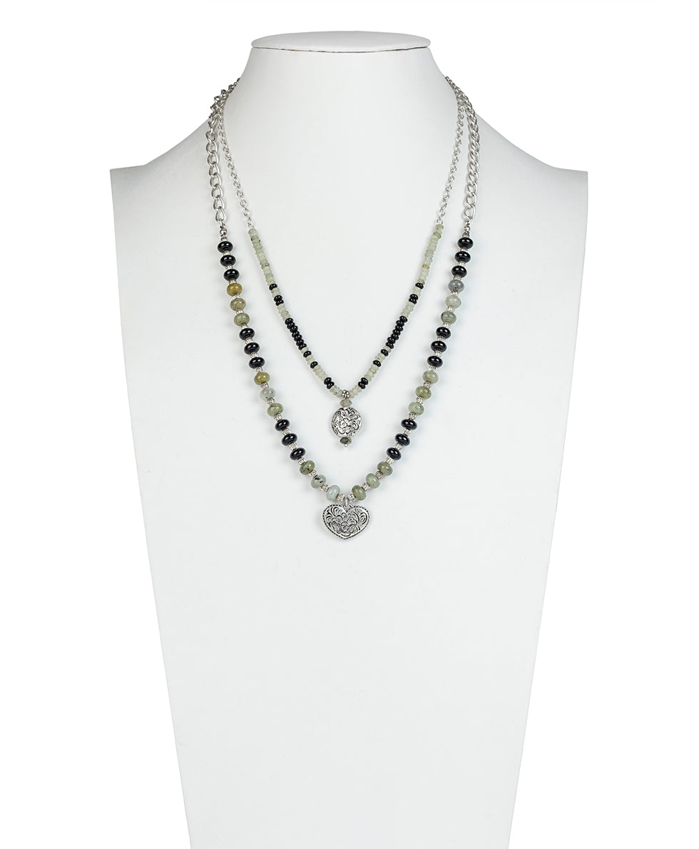 Female - Modular Necklace - Etched Rose - silver ox - by Patricia Nash - View 5 of 7