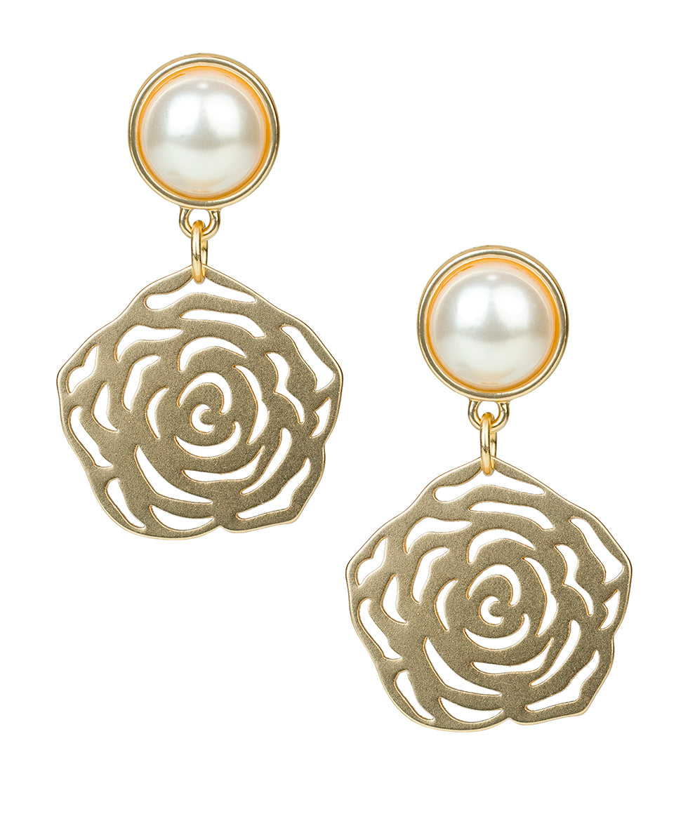 Female - Mabe Pearl Laser Cut Earrings - Rosey - matte gold - by Patricia Nash - View 1 of 3
