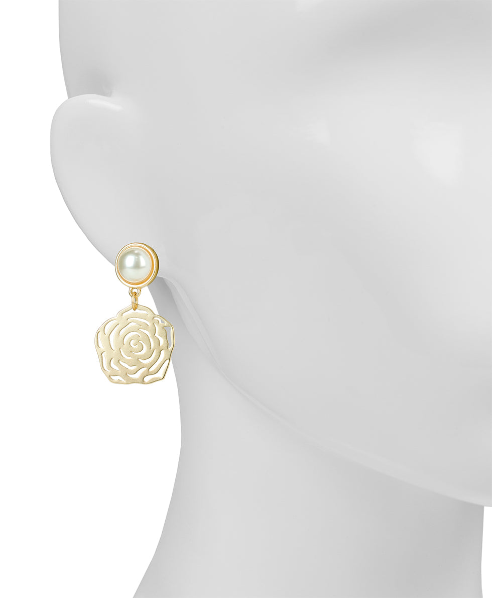 Female - Mabe Pearl Laser Cut Earrings - Rosey - matte gold - by Patricia Nash - View 2 of 3