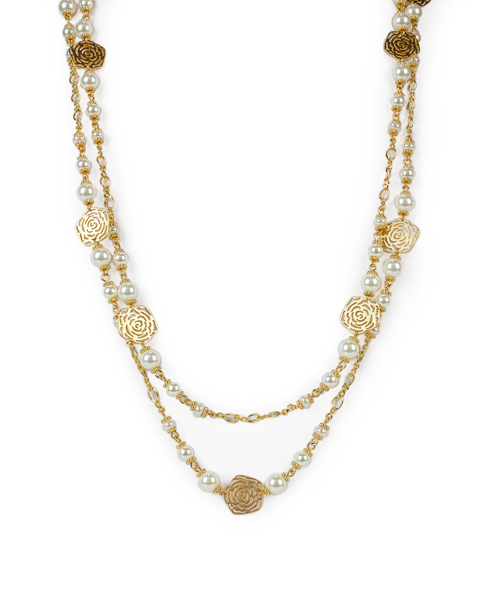 Female - Double Station Necklace - Rosey - matte gold - by Patricia Nash - View 1 of 3