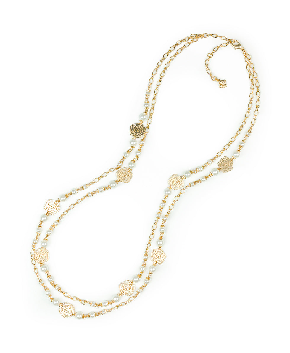 Female - Double Station Necklace - Rosey - matte gold - by Patricia Nash - View 2 of 3