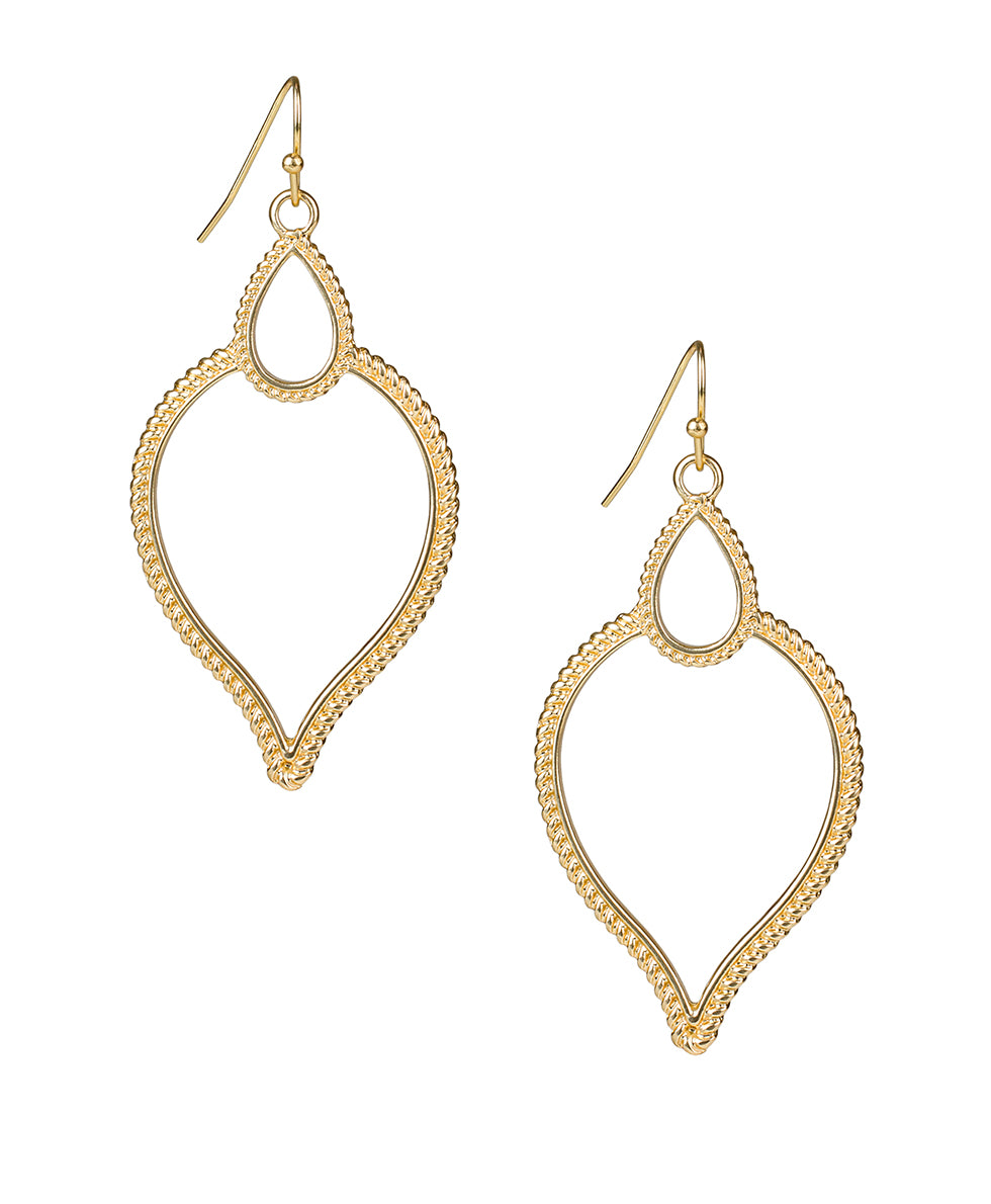 Female - Arabesque Hoop Drop Earrings - Rope Ring - matte gold - by Patricia Nash - View 1 of 2