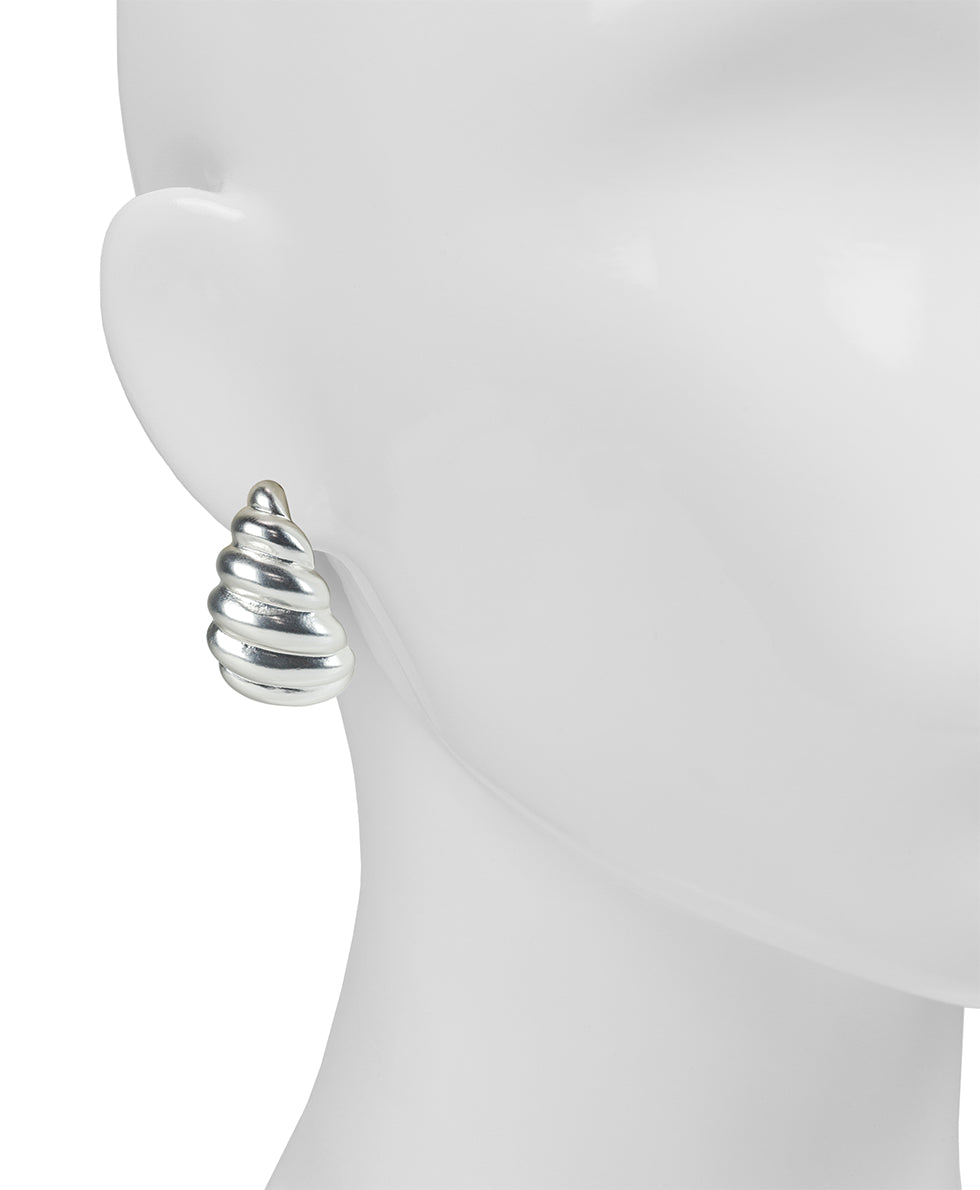 Female - Scalloped J Hoop Post Earrings - Rope Ring - matte silver - by Patricia Nash - View 2 of 2