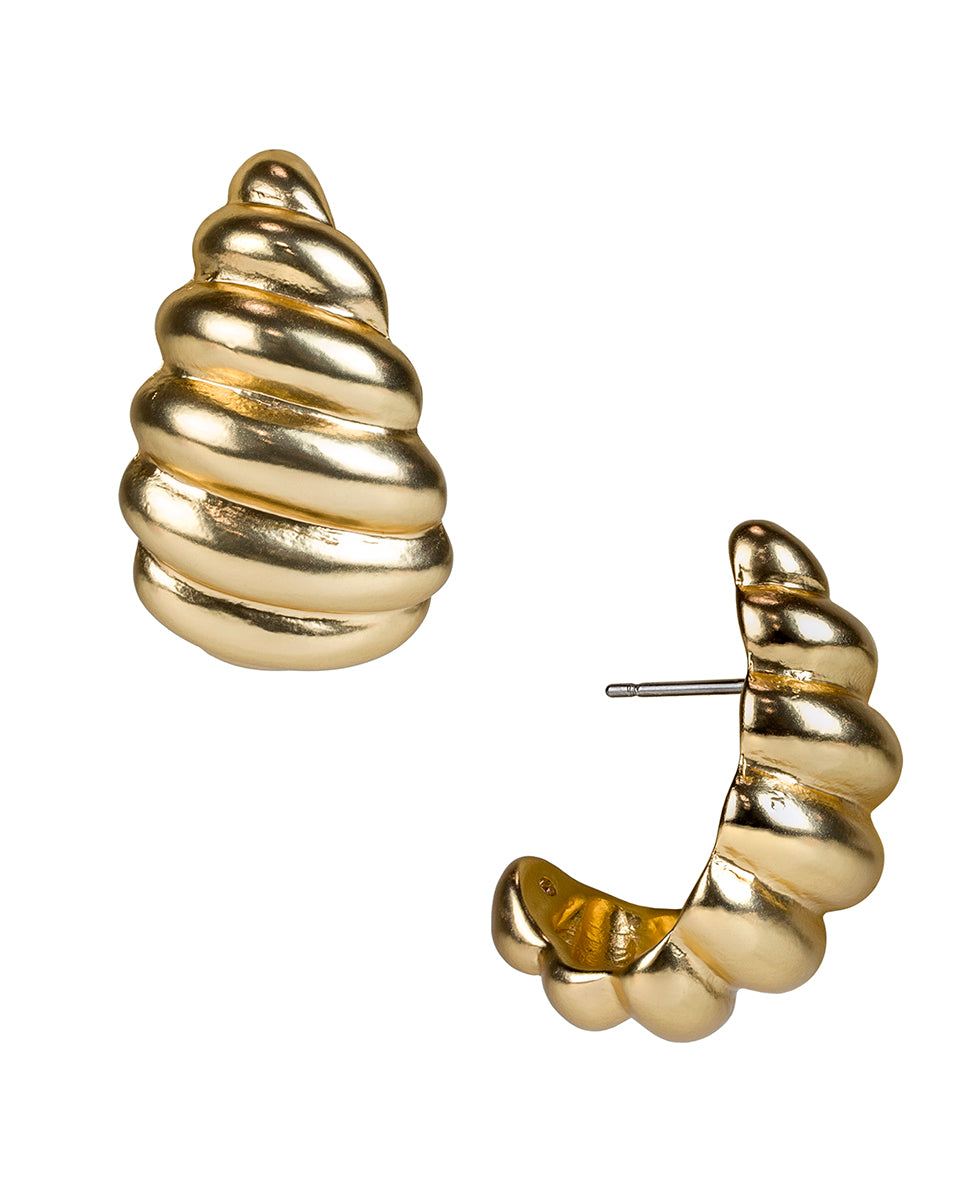 Female - Scalloped J Hoop Post Earrings - Rope Ring - matte gold - by Patricia Nash - View 1 of 2