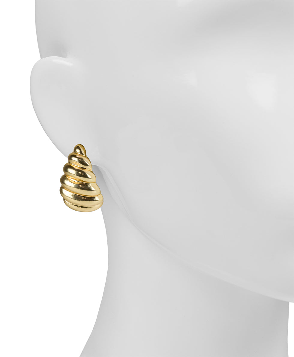 Female - Scalloped J Hoop Post Earrings - Rope Ring - matte gold - by Patricia Nash - View 2 of 2