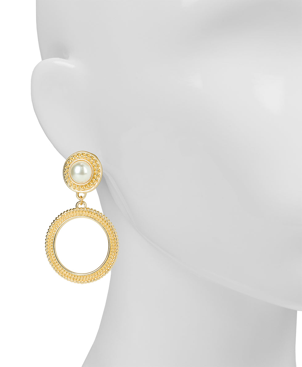 Female - Mabe Pearl w/ Ring Drop Earrings - Rope Ring - matte gold - by Patricia Nash - View 2 of 2