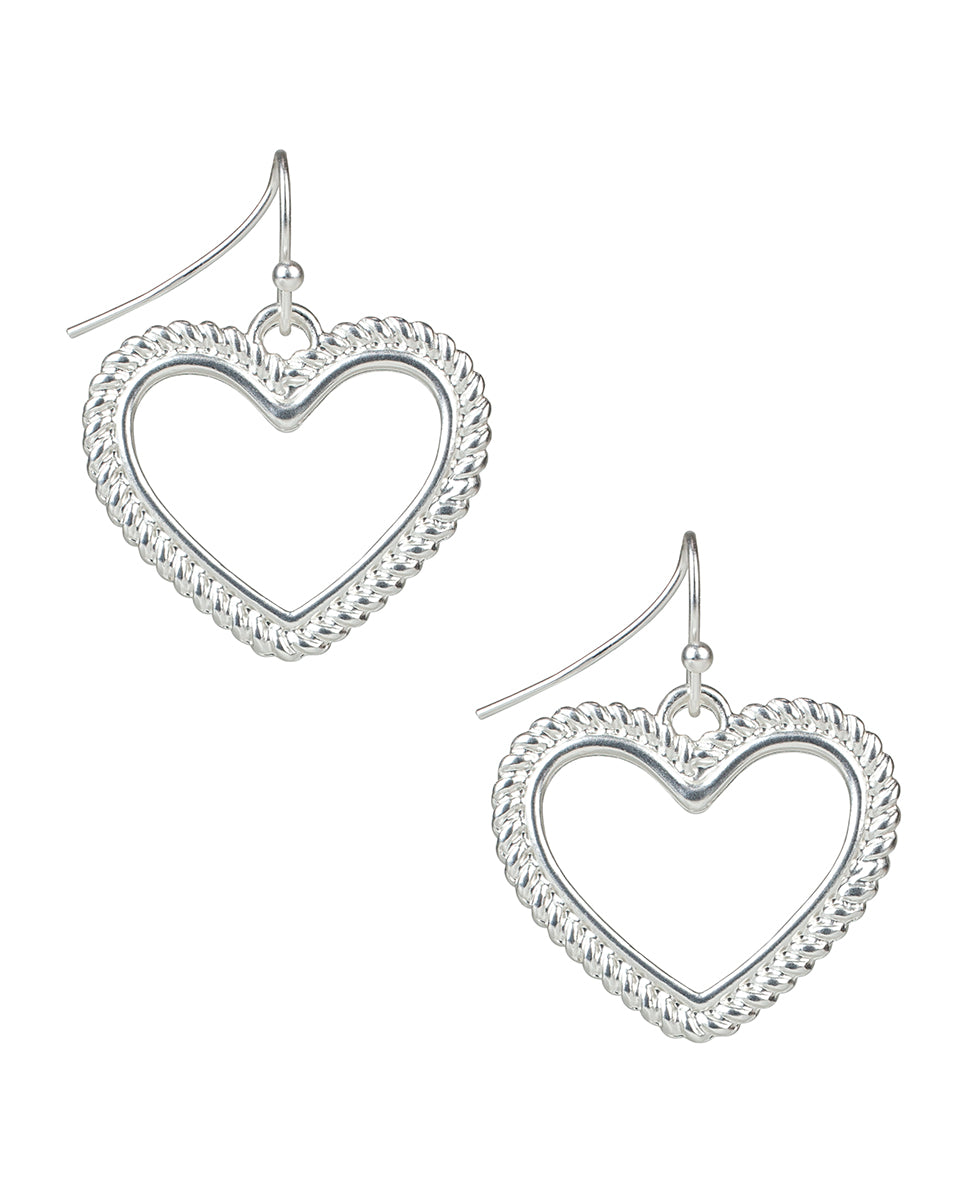 Female - Heart Drop Earrings - Rope Ring - matte silver - by Patricia Nash - View 1 of 2