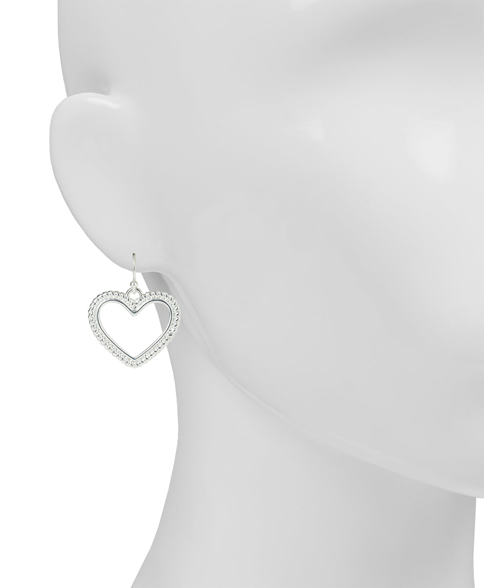 Female - Heart Drop Earrings - Rope Ring - matte silver - by Patricia Nash - View 2 of 2