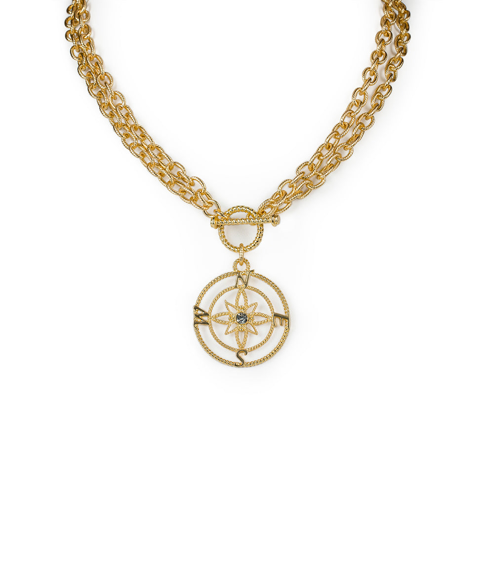Female - Compass Necklace - Rope Ring - matte gold - by Patricia Nash - View 1 of 5